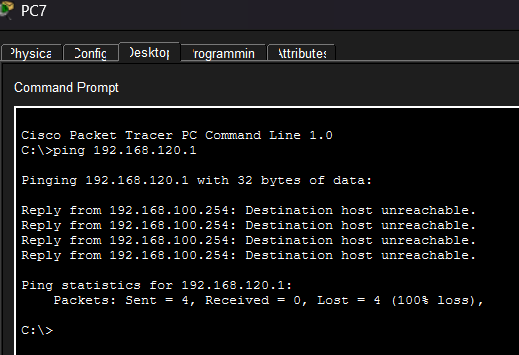 test du pc lan vers le réseau admin
